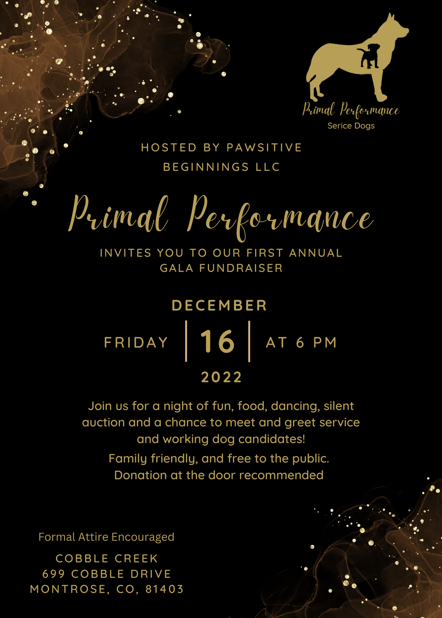 service dog fundraiser gala invite primal performance montrose co